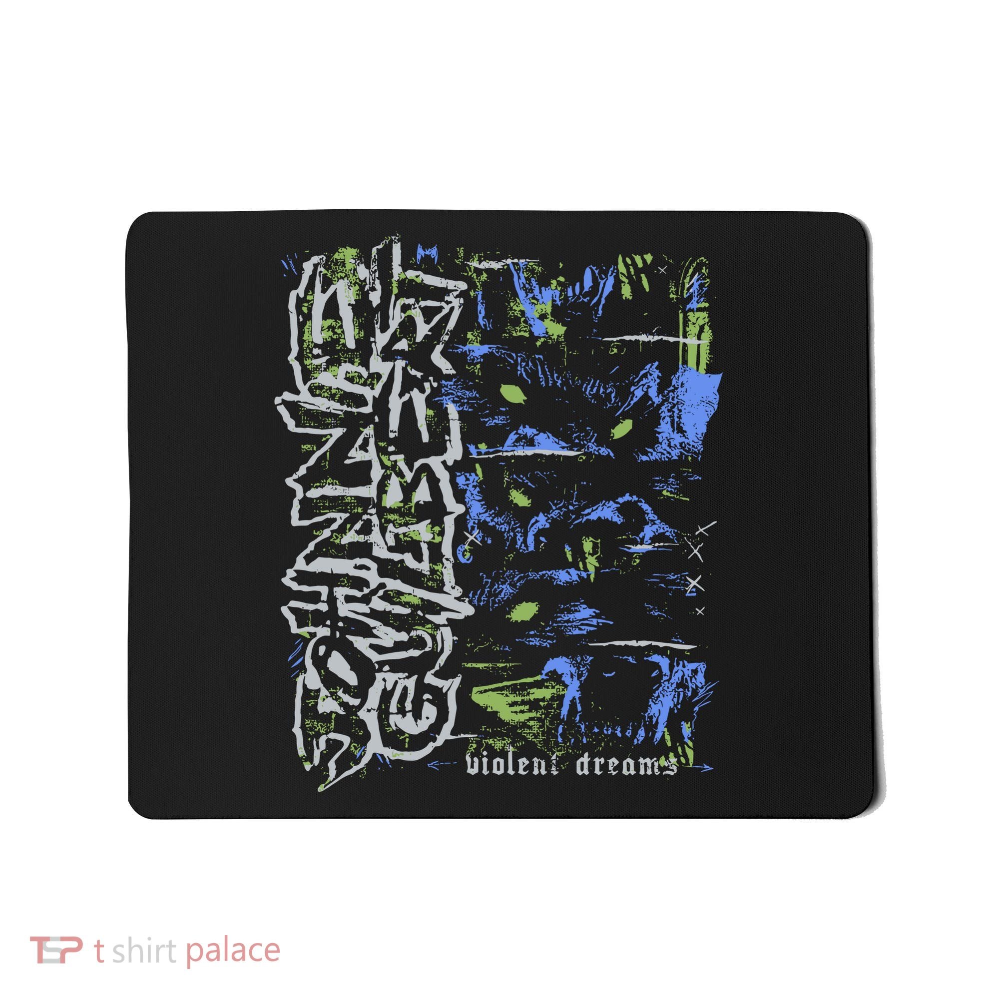 Johnnieguilbert Violent Dream Wolf Blue Green Mousepad