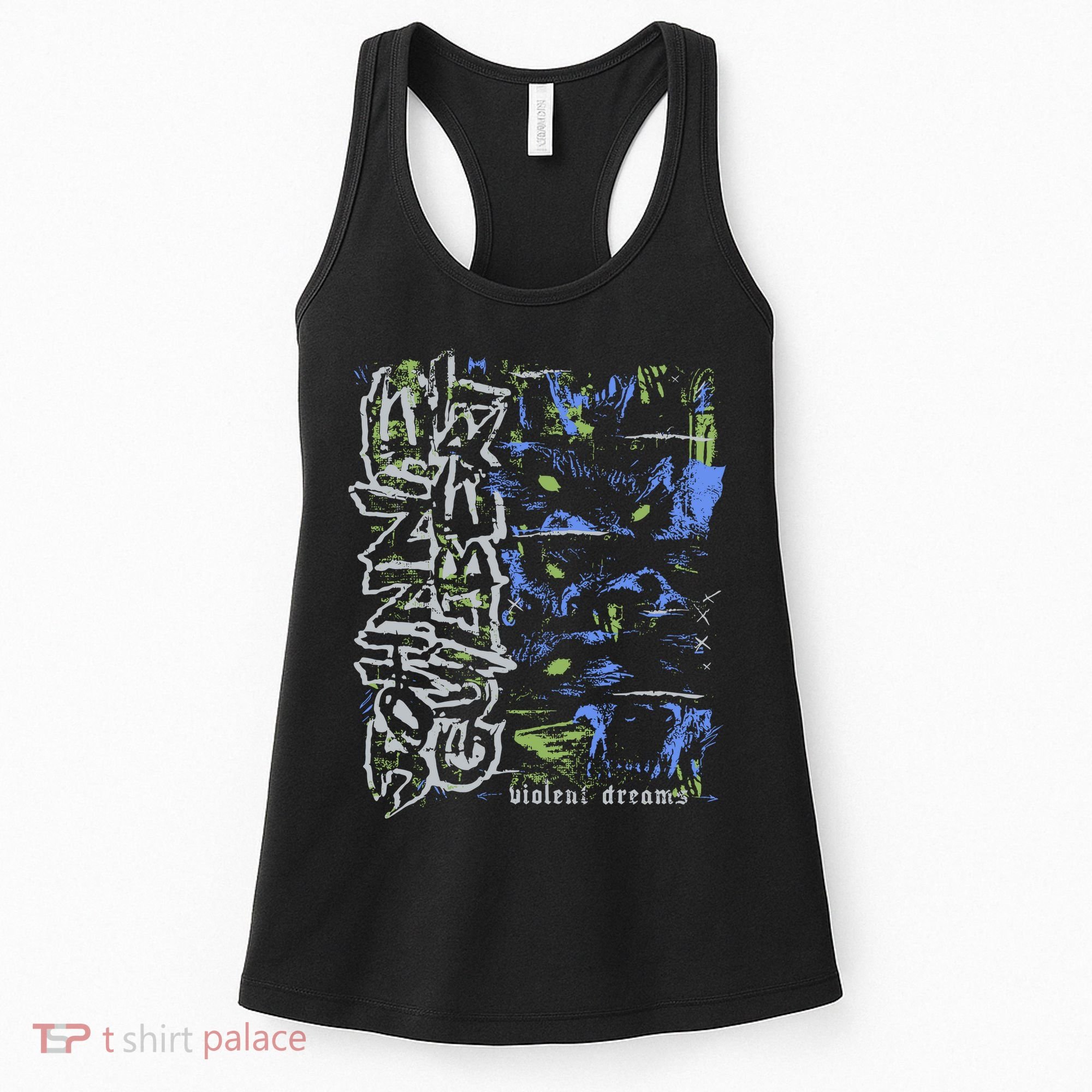 Johnnieguilbert Violent Dream Wolf Blue Green Women's Tank Top