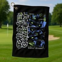 Johnnieguilbert Violent Dream Wolf Blue Green Golf Towel thumb 1