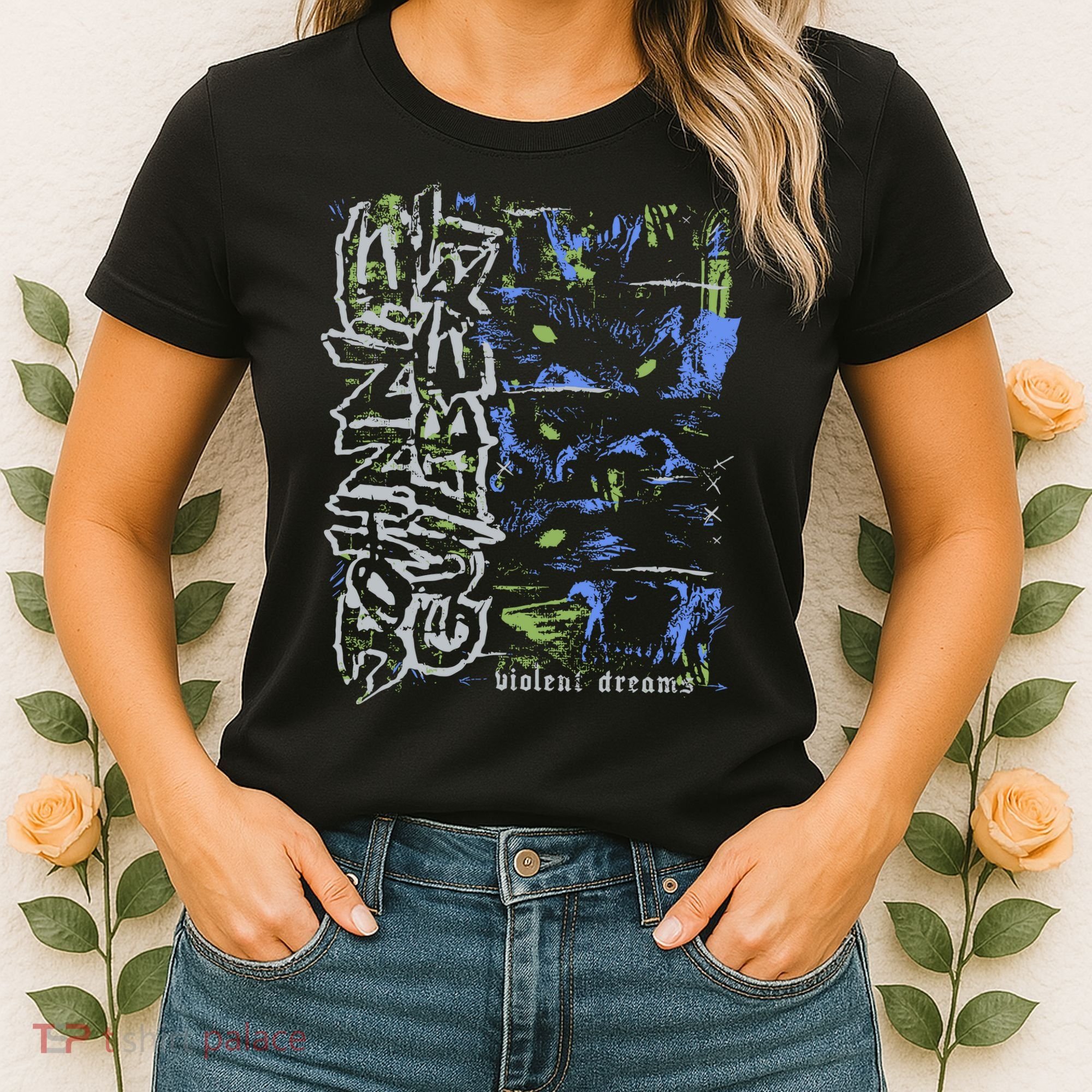 Johnnieguilbert Violent Dream Wolf Blue Green Women's T-Shirt