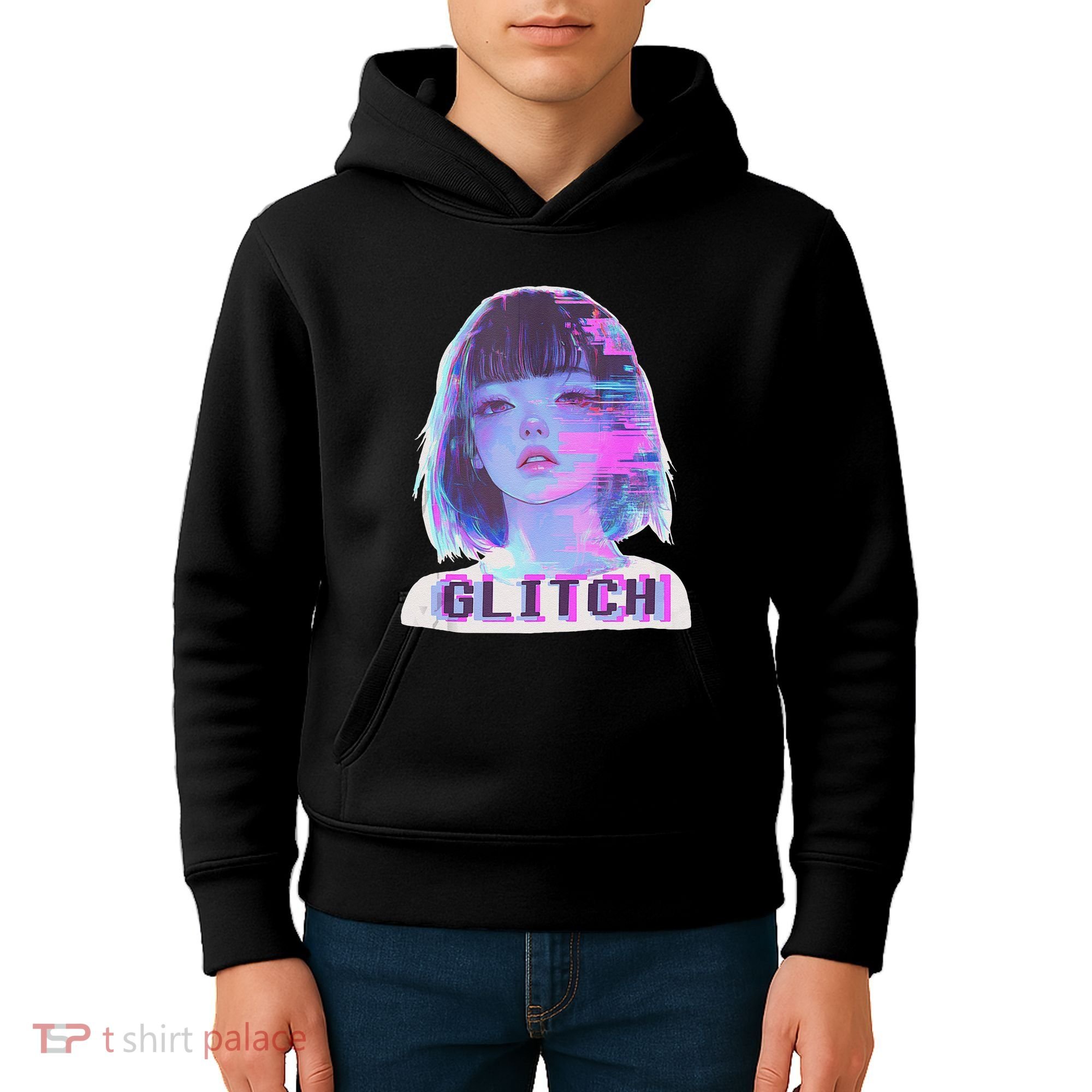 Japanese Vaporwave Edgy Sad Glitch Anime Aesthetic Kids Hoodie