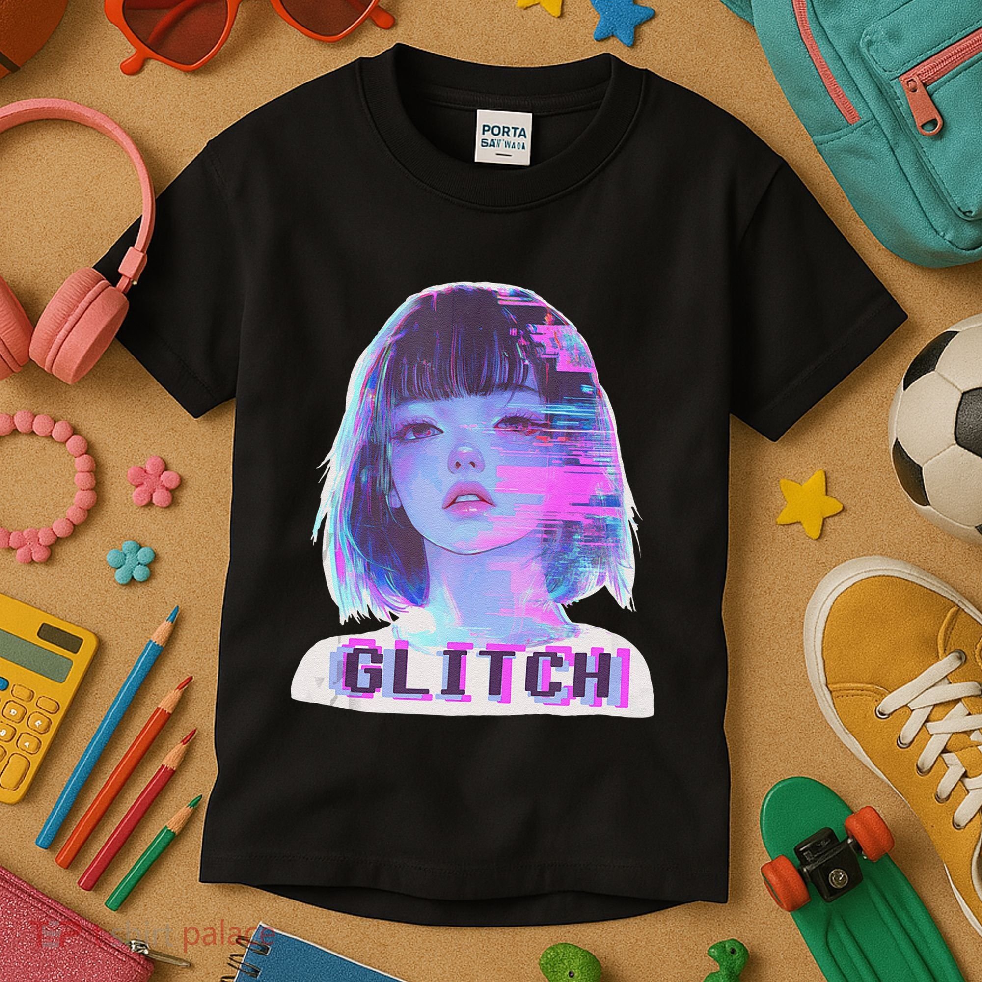 Japanese Vaporwave Edgy Sad Glitch Anime Aesthetic Kids T-Shirt