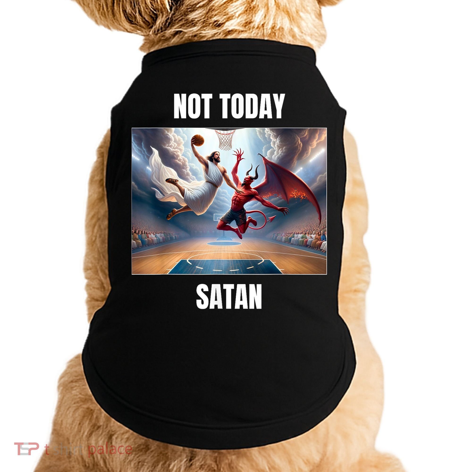 Jesus Vs Satan Playing Basketball Not Today Satan Doggie Tank
