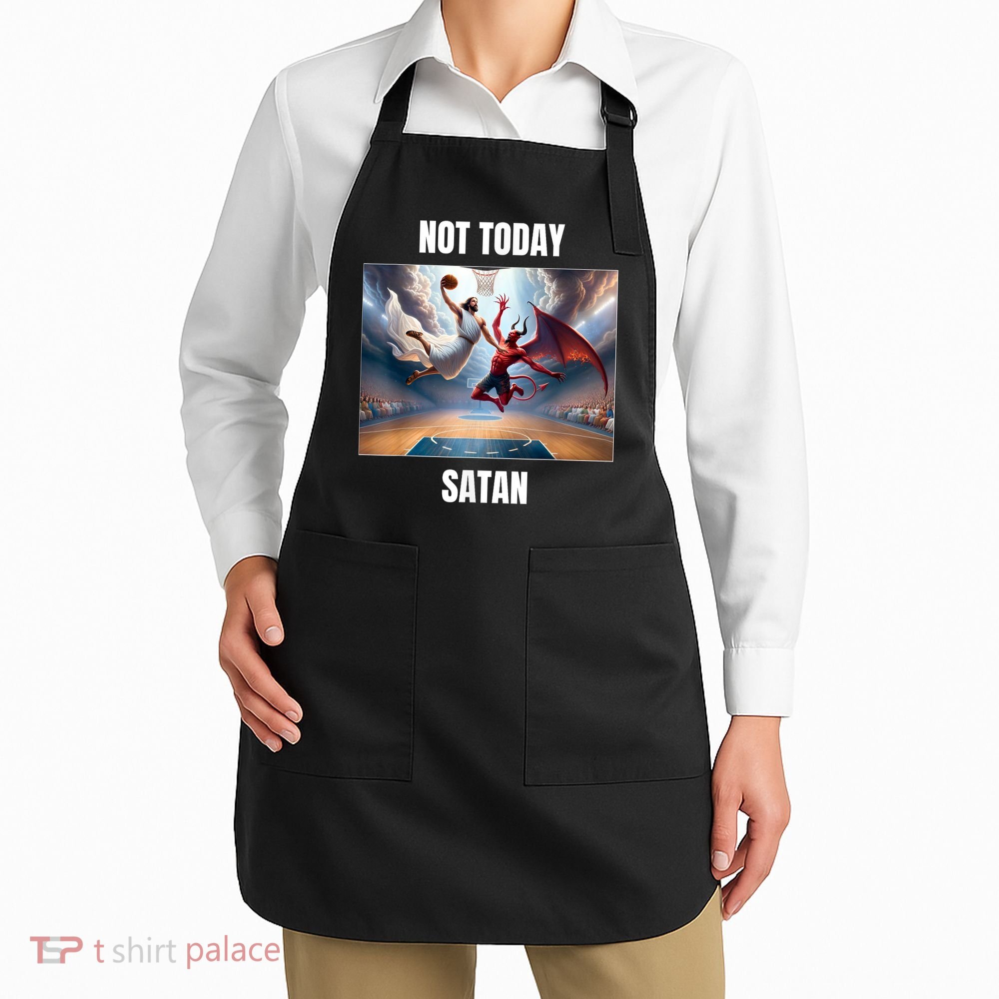 Jesus Vs Satan Playing Basketball Not Today Satan Apron