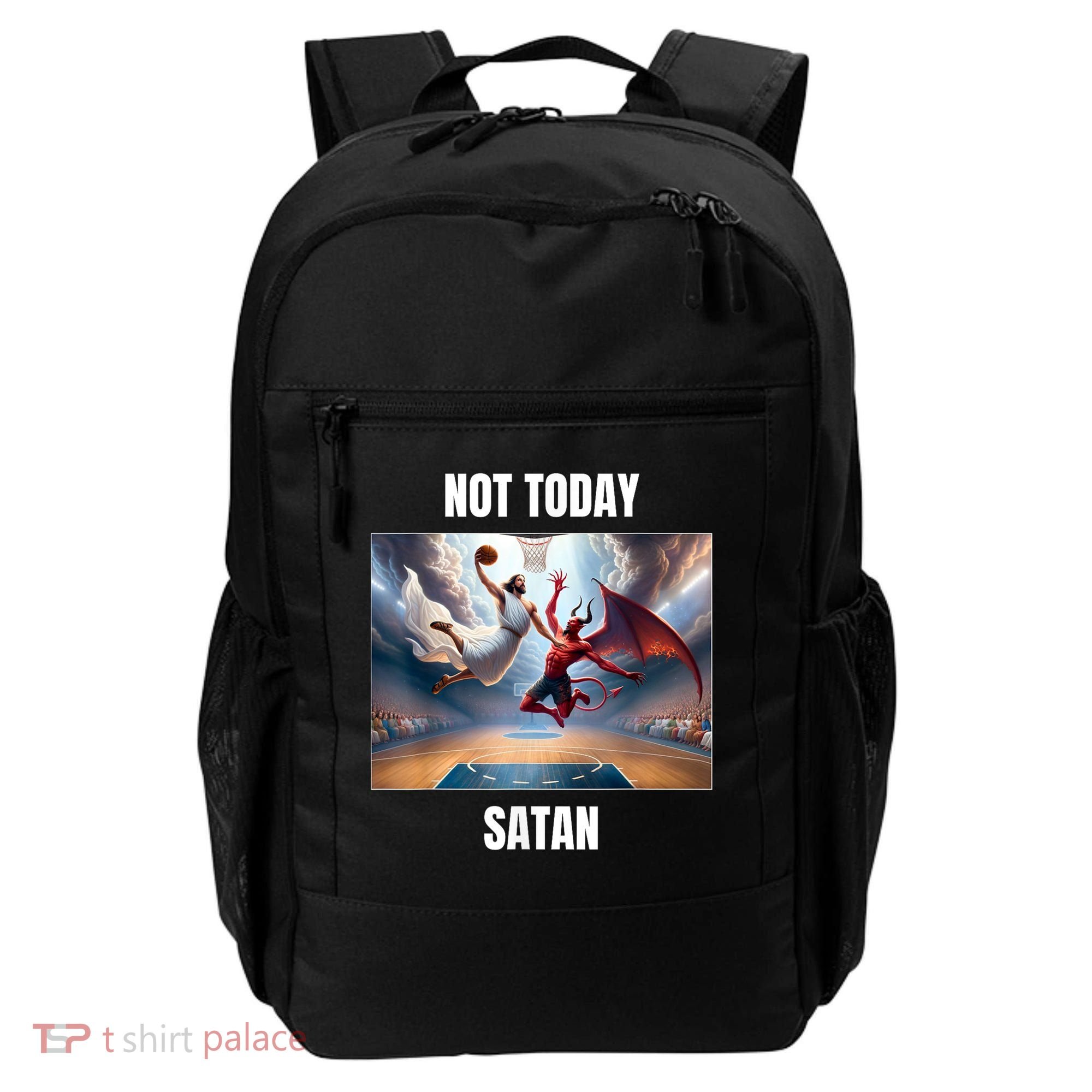 Jesus Vs Satan Playing Basketball Not Today Satan Backpack