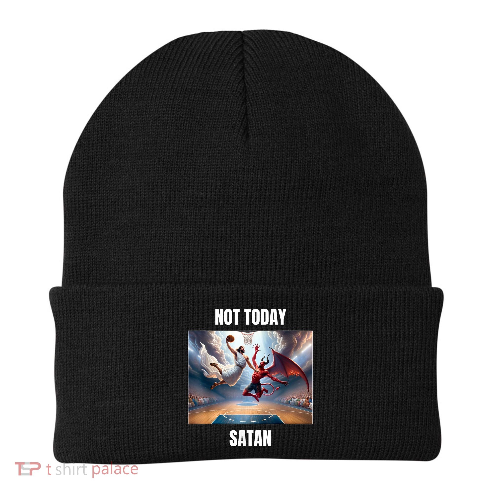 Jesus Vs Satan Playing Basketball Not Today Satan Beanie