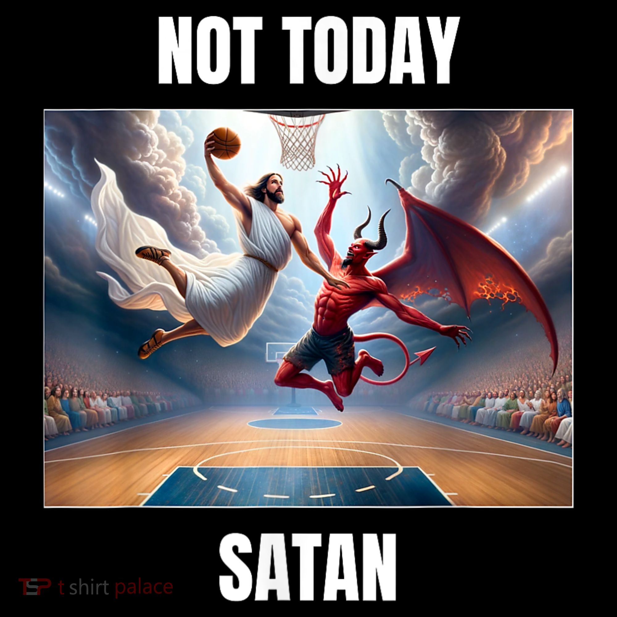 Jesus Vs Satan Playing Basketball Not Today Satan Women's Hoodie