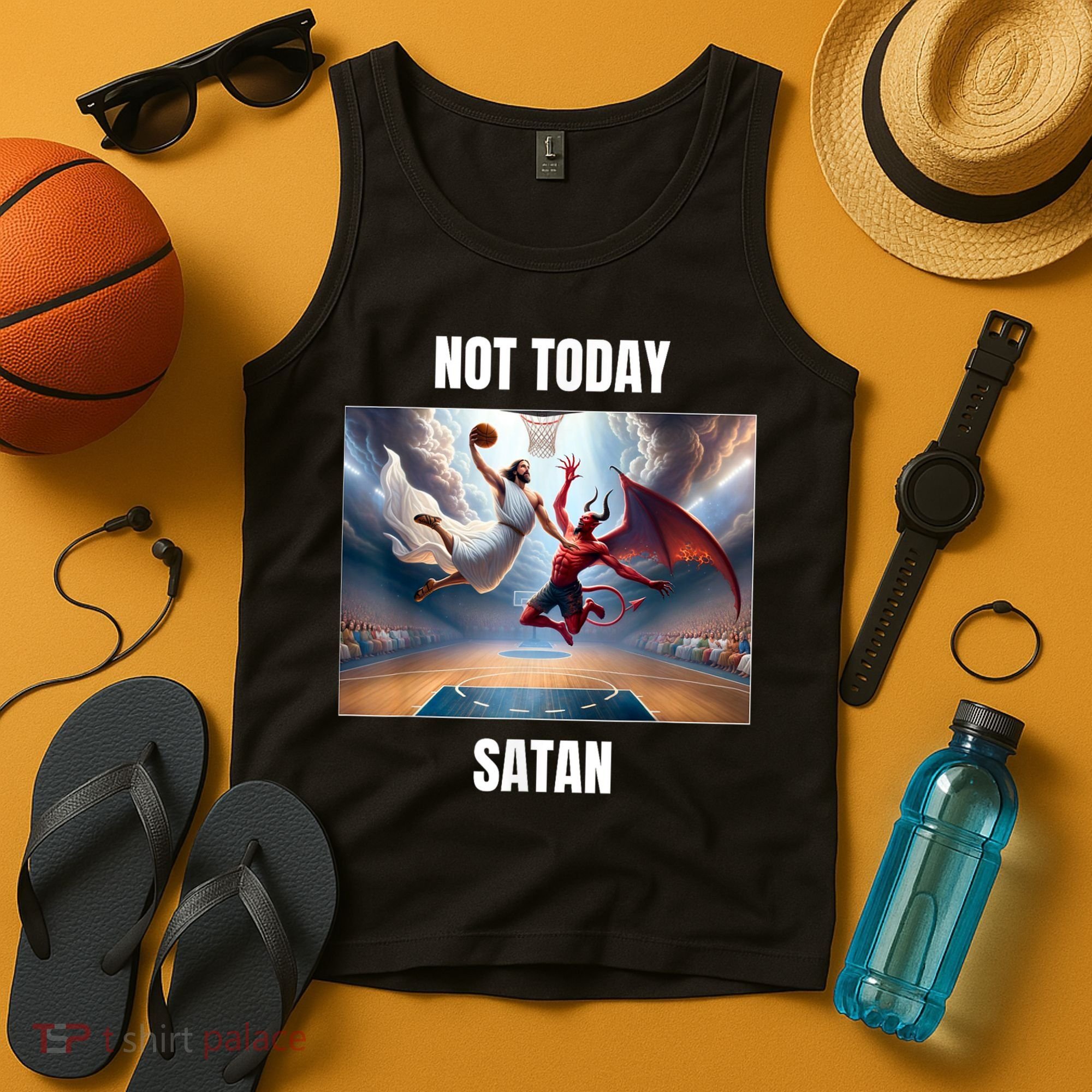 Jesus Vs Satan Playing Basketball Not Today Satan Tank Top