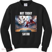 Jesus Vs Satan Playing Basketball Not Today Satan Kids Sweatshirt thumb 0