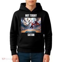 Jesus Vs Satan Playing Basketball Not Today Satan Kids Hoodie thumb 4
