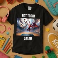 Jesus Vs Satan Playing Basketball Not Today Satan Kids T-Shirt thumb 3