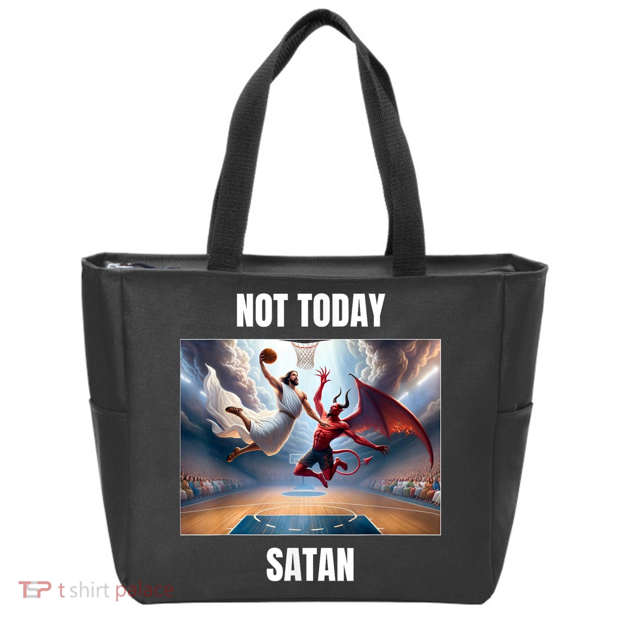 Jesus Vs Satan Playing Basketball Not Today Satan Tote Bag