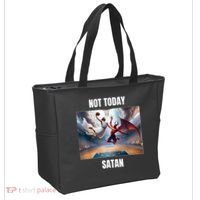 Jesus Vs Satan Playing Basketball Not Today Satan Tote Bag thumb 2