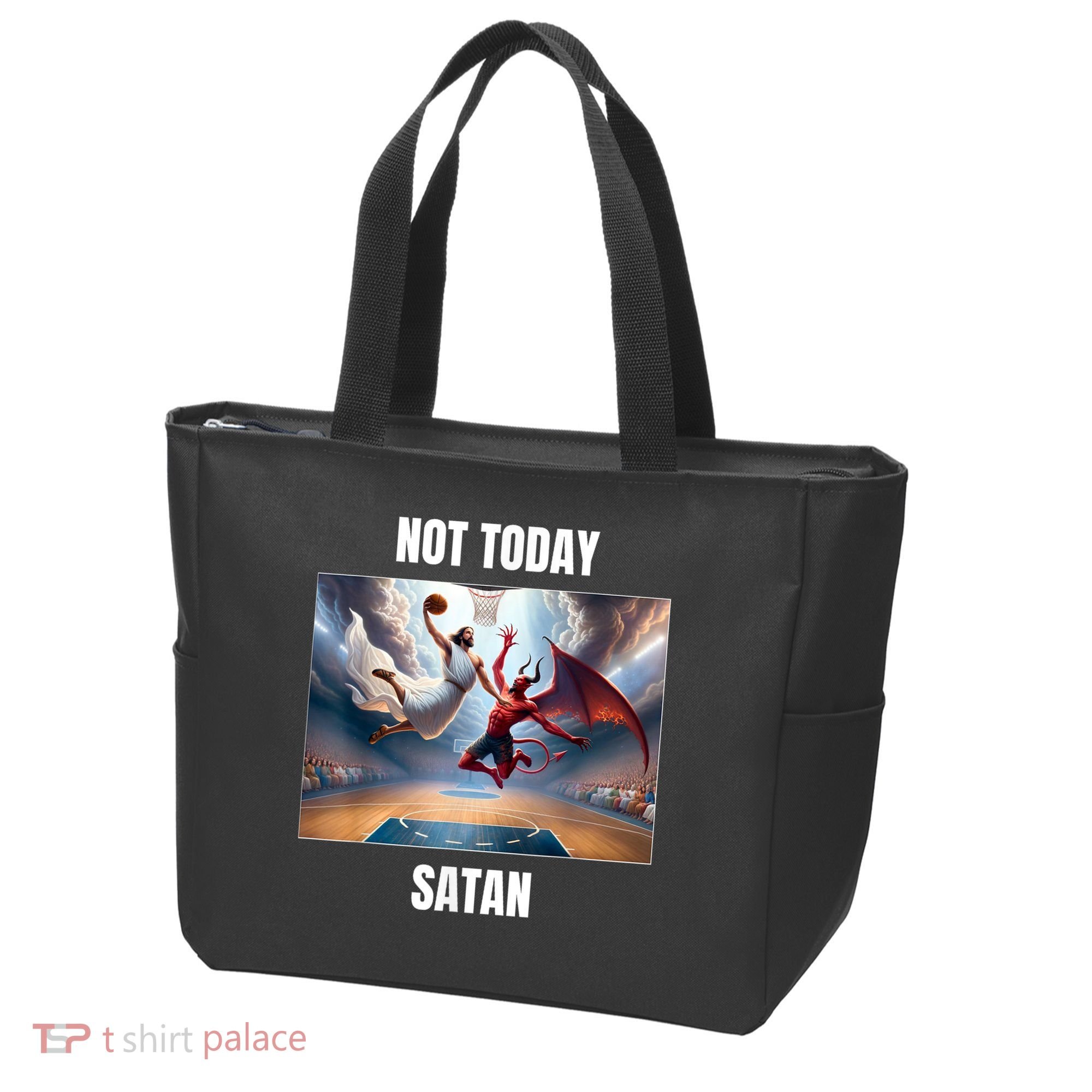 Jesus Vs Satan Playing Basketball Not Today Satan Tote Bag