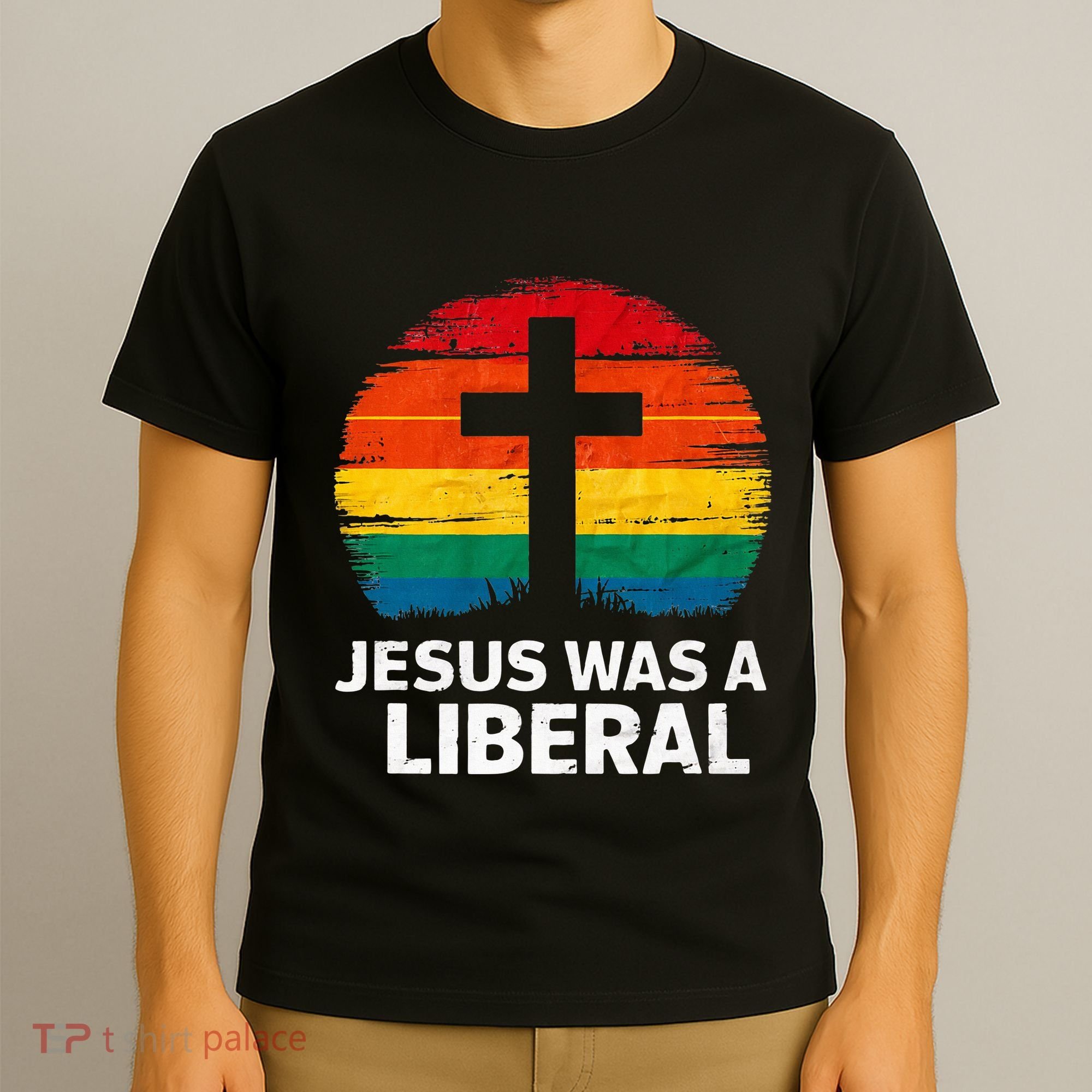 Jesus Was A Liberal Retro Vintage Sunset Progressive T-Shirt