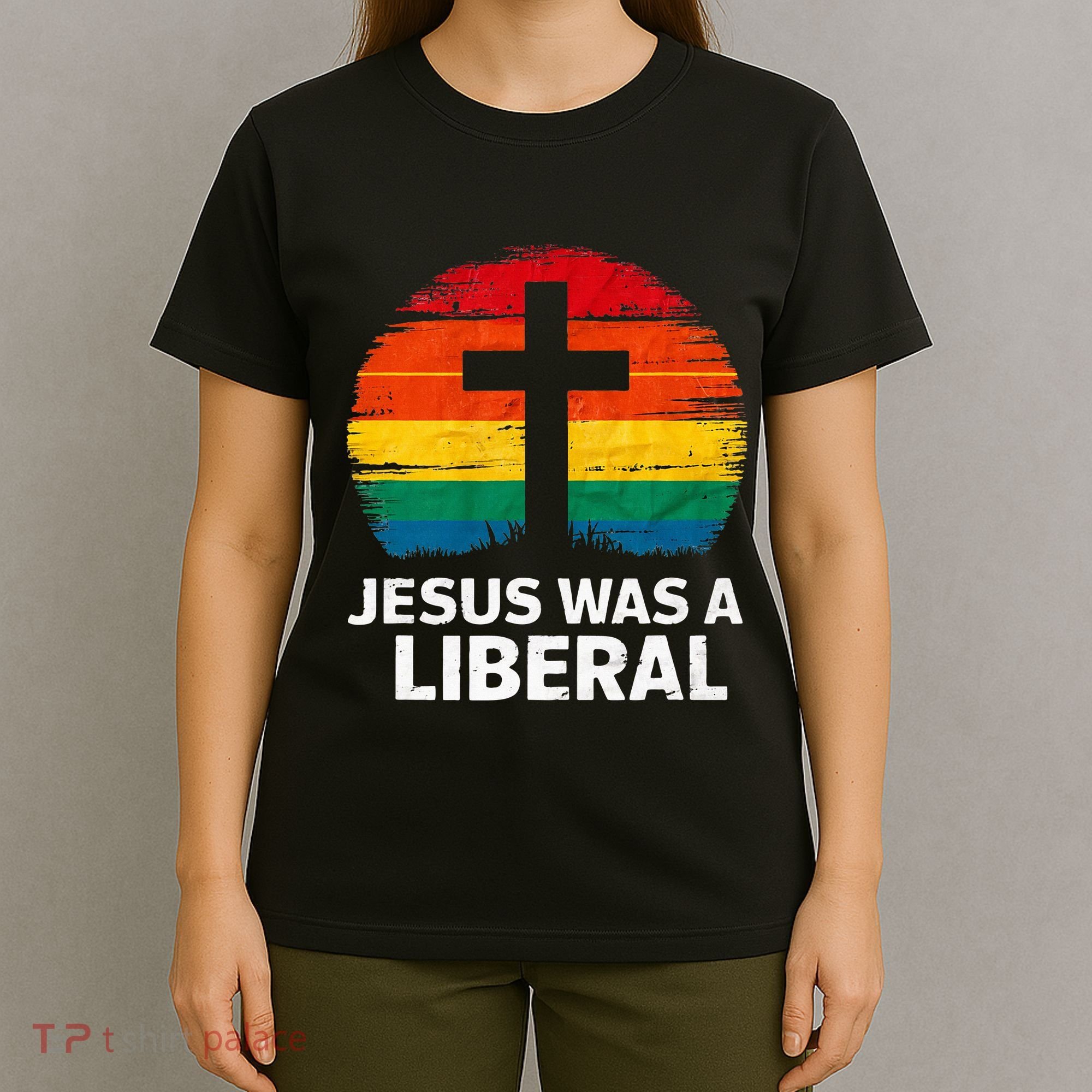 Jesus Was A Liberal Retro Vintage Sunset Progressive T-Shirt