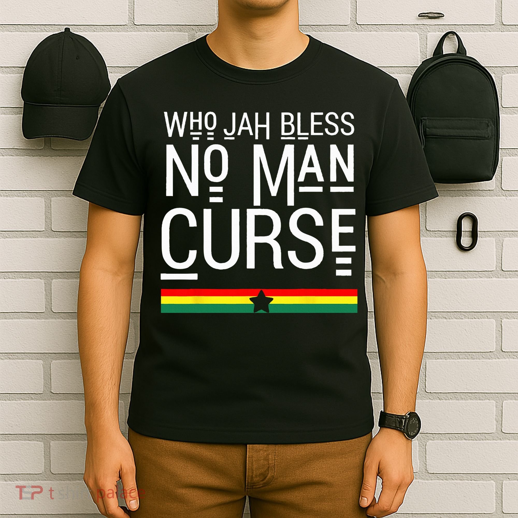 Jah Who Bless No Curse Man Rasta Flag Reggae Roots Jamaica T-Shirt
