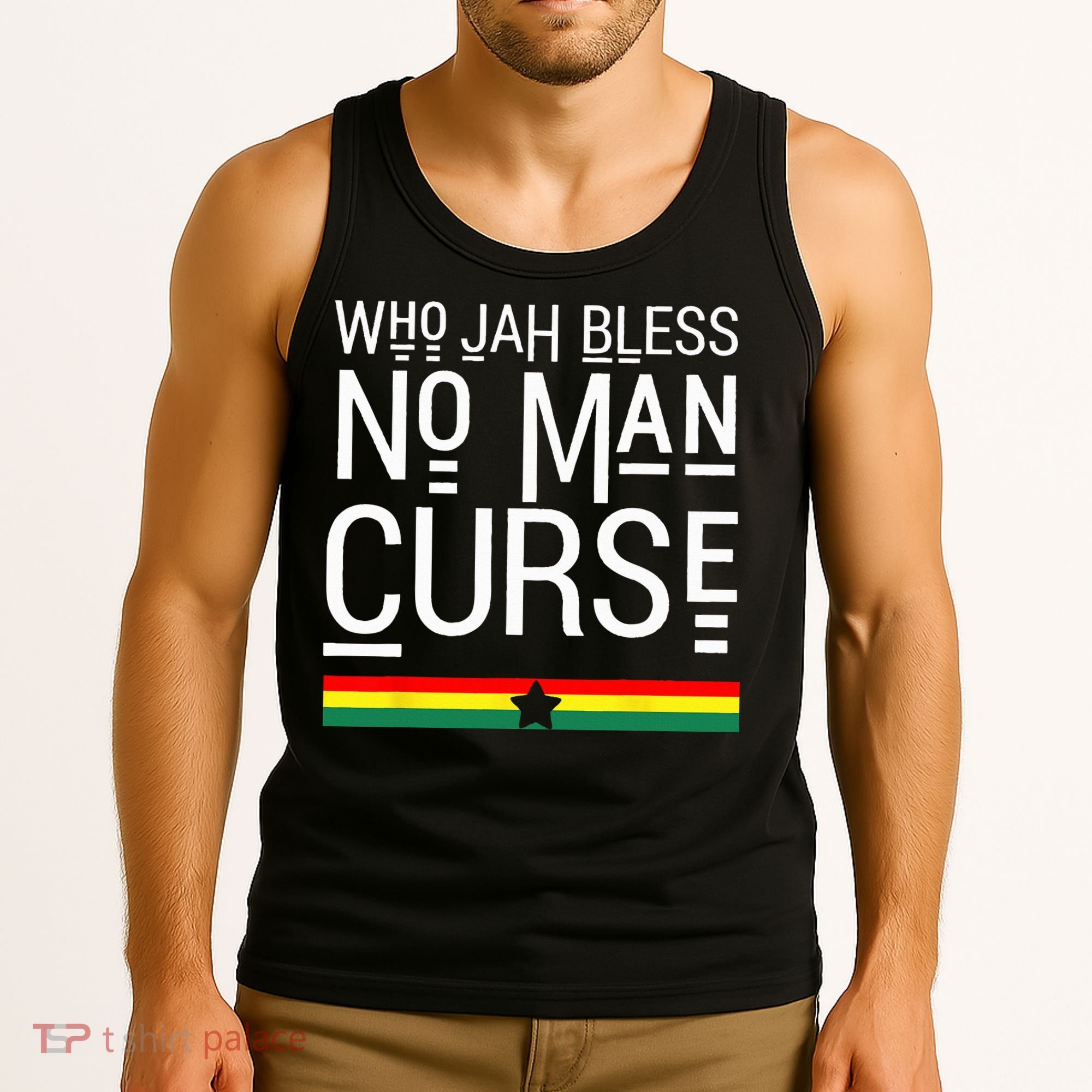 Jah Who Bless No Curse Man Rasta Flag Reggae Roots Jamaica Tank Top