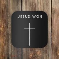 Jesus Won Cross Minimalist Christian Religious Coaster thumb 0