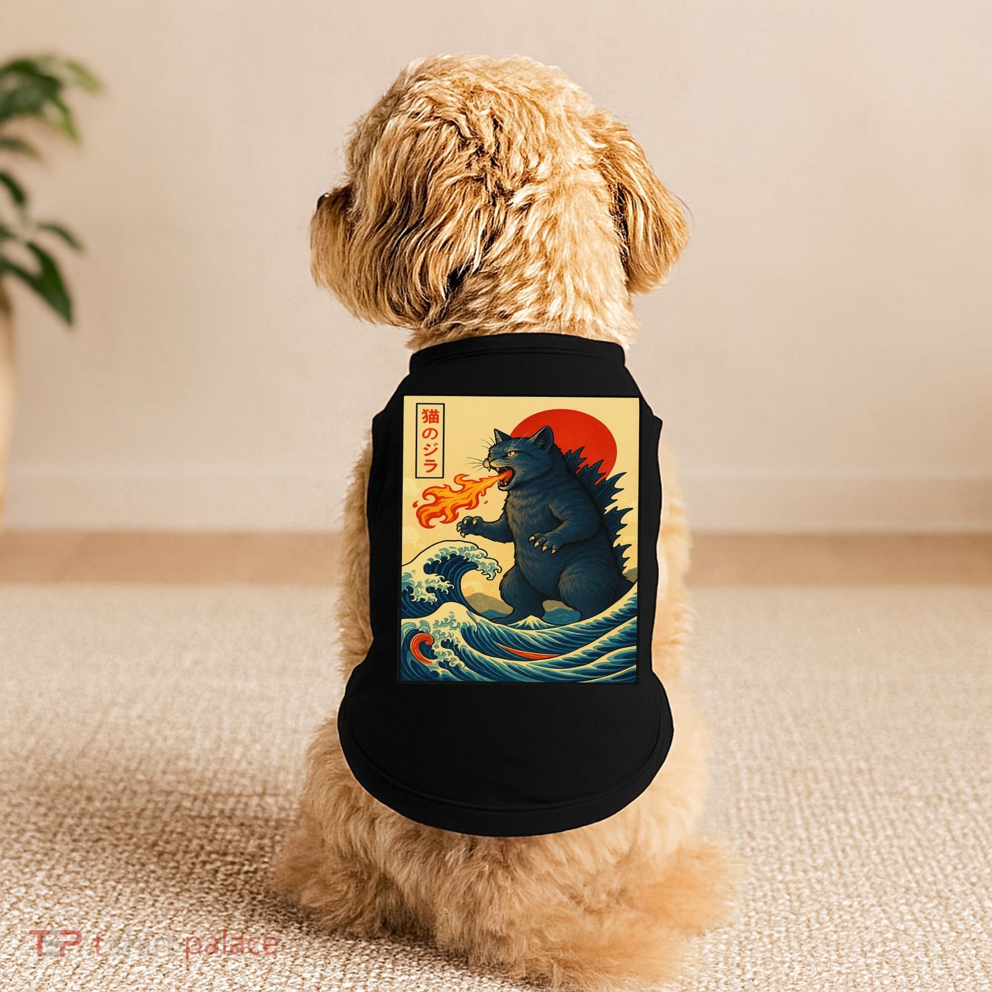 Japan Wave Catzilla Fire Cat Funny Gifts For Women Doggie Tank