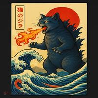 Japan Wave Catzilla Fire Cat Funny Gifts For Women Apron thumb 3