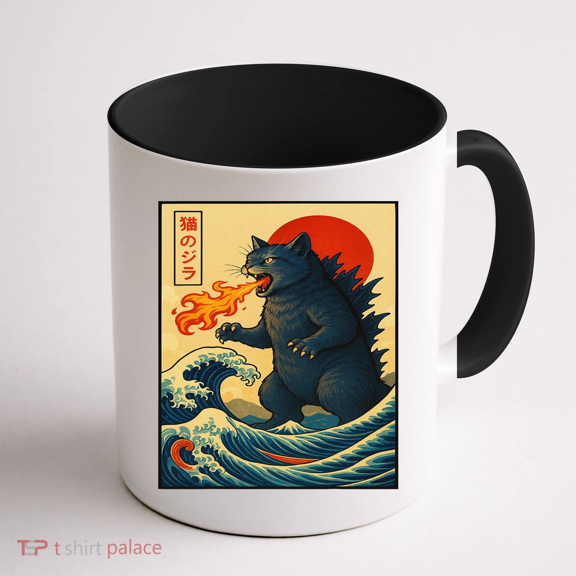 Japan Wave Catzilla Fire Cat Funny Gifts For Women Coffee Mug