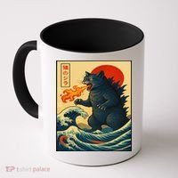 Japan Wave Catzilla Fire Cat Funny Gifts For Women Coffee Mug thumb 0