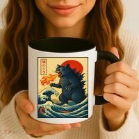 Japan Wave Catzilla Fire Cat Funny Gifts For Women Coffee Mug thumb 3