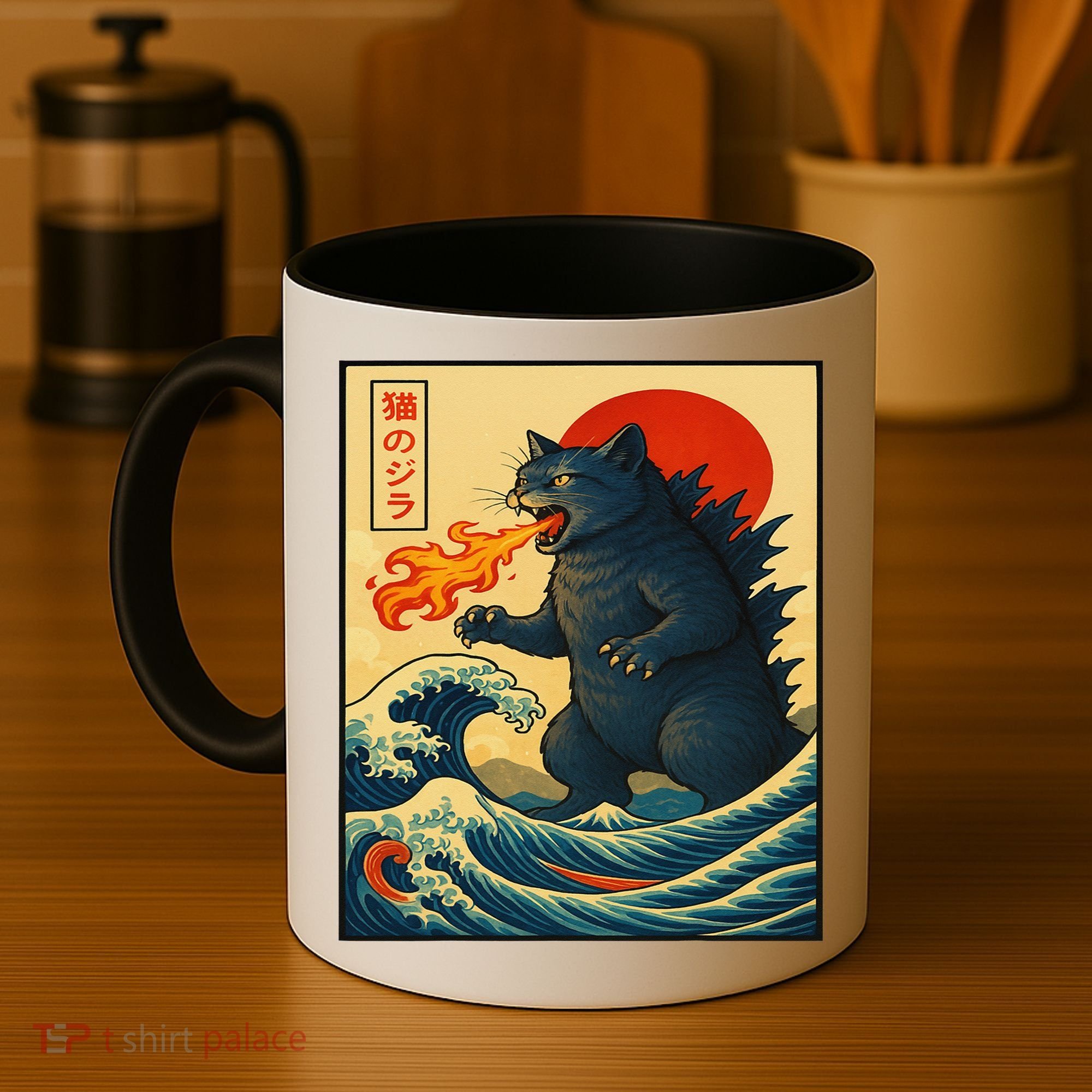 Japan Wave Catzilla Fire Cat Funny Gifts For Women Coffee Mug