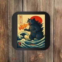 Japan Wave Catzilla Fire Cat Funny Gifts For Women Coaster thumb 0