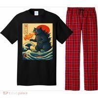 Japan Wave Catzilla Fire Cat Funny Gifts For Women Pajama Set thumb 0