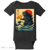 Japan Wave Catzilla Fire Cat Funny Gifts For Women Baby Bodysuit thumb 0