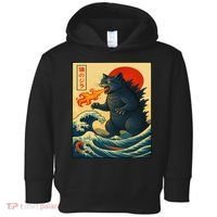 Japan Wave Catzilla Fire Cat Funny Gifts For Women Toddler Hoodie thumb 0