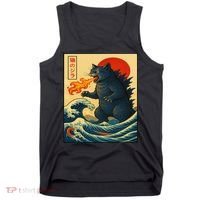Japan Wave Catzilla Fire Cat Funny Gifts For Women Tank Top thumb 0