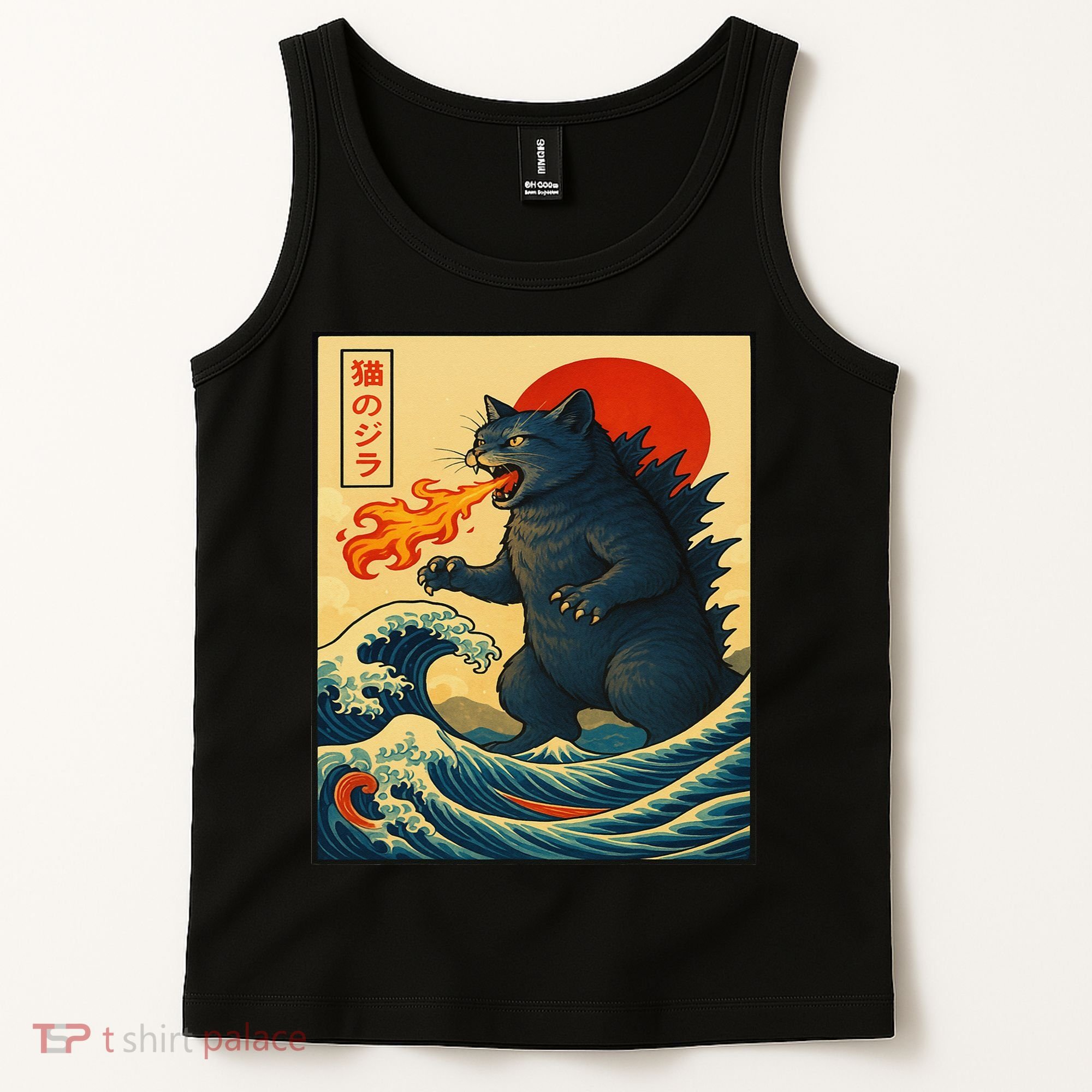 Japan Wave Catzilla Fire Cat Funny Gifts For Women Tank Top
