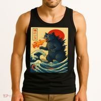 Japan Wave Catzilla Fire Cat Funny Gifts For Women Tank Top thumb 3