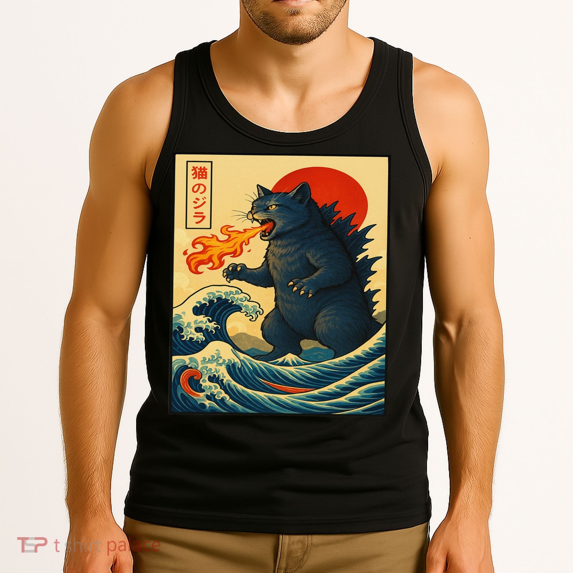 Japan Wave Catzilla Fire Cat Funny Gifts For Women Tank Top