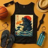 Japan Wave Catzilla Fire Cat Funny Gifts For Women Tank Top thumb 4
