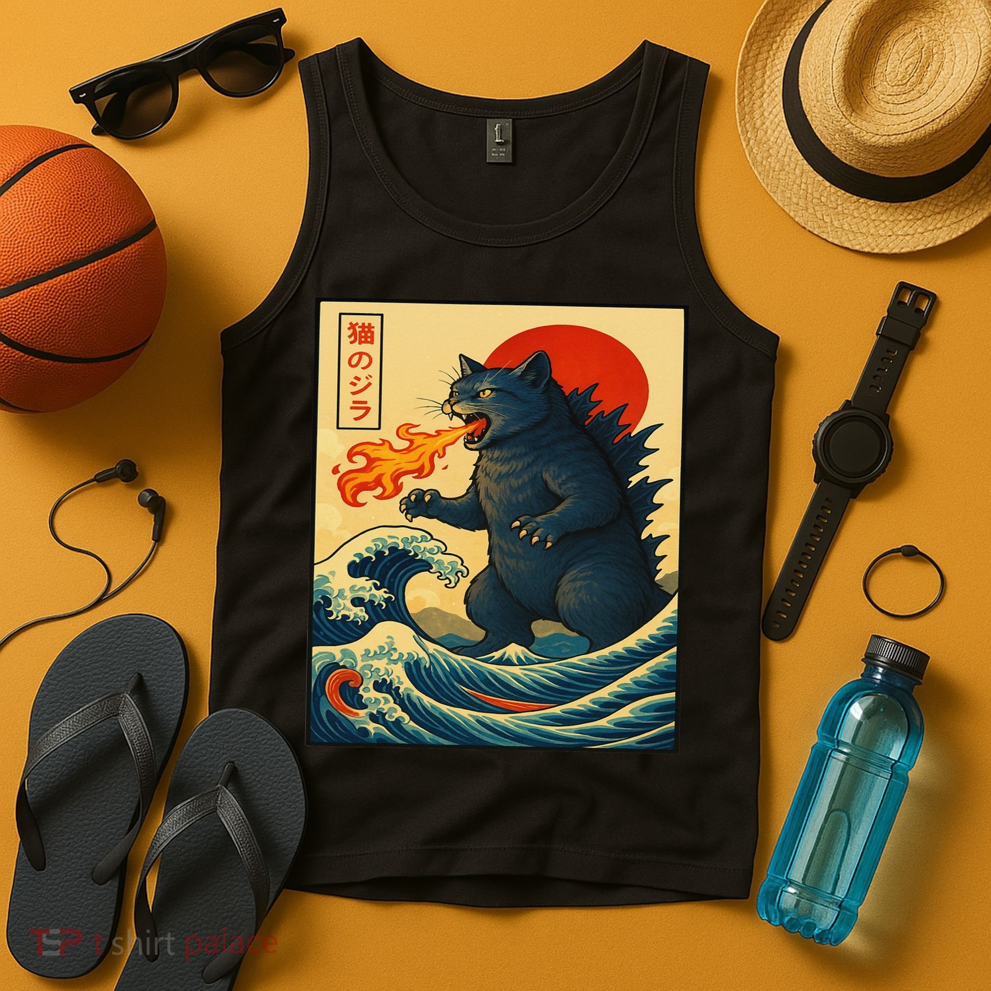 Japan Wave Catzilla Fire Cat Funny Gifts For Women Tank Top