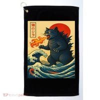 Japan Wave Catzilla Fire Cat Funny Gifts For Women Golf Towel thumb 0