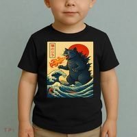 Japan Wave Catzilla Fire Cat Funny Gifts For Women Toddler T-Shirt thumb 2