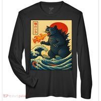 Japan Wave Catzilla Fire Cat Funny Gifts For Women Zone Performance Long-Sleeve T-Shirt thumb 0