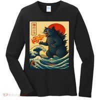 Japan Wave Catzilla Fire Cat Funny Gifts For Women Women's Long Sleeve Shirt thumb 0