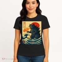 Japan Wave Catzilla Fire Cat Funny Gifts For Women Women's T-Shirt thumb 4