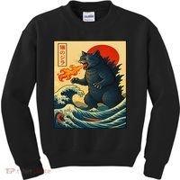 Japan Wave Catzilla Fire Cat Funny Gifts For Women Kids Sweatshirt thumb 0