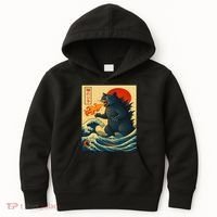 Japan Wave Catzilla Fire Cat Funny Gifts For Women Kids Hoodie thumb 0
