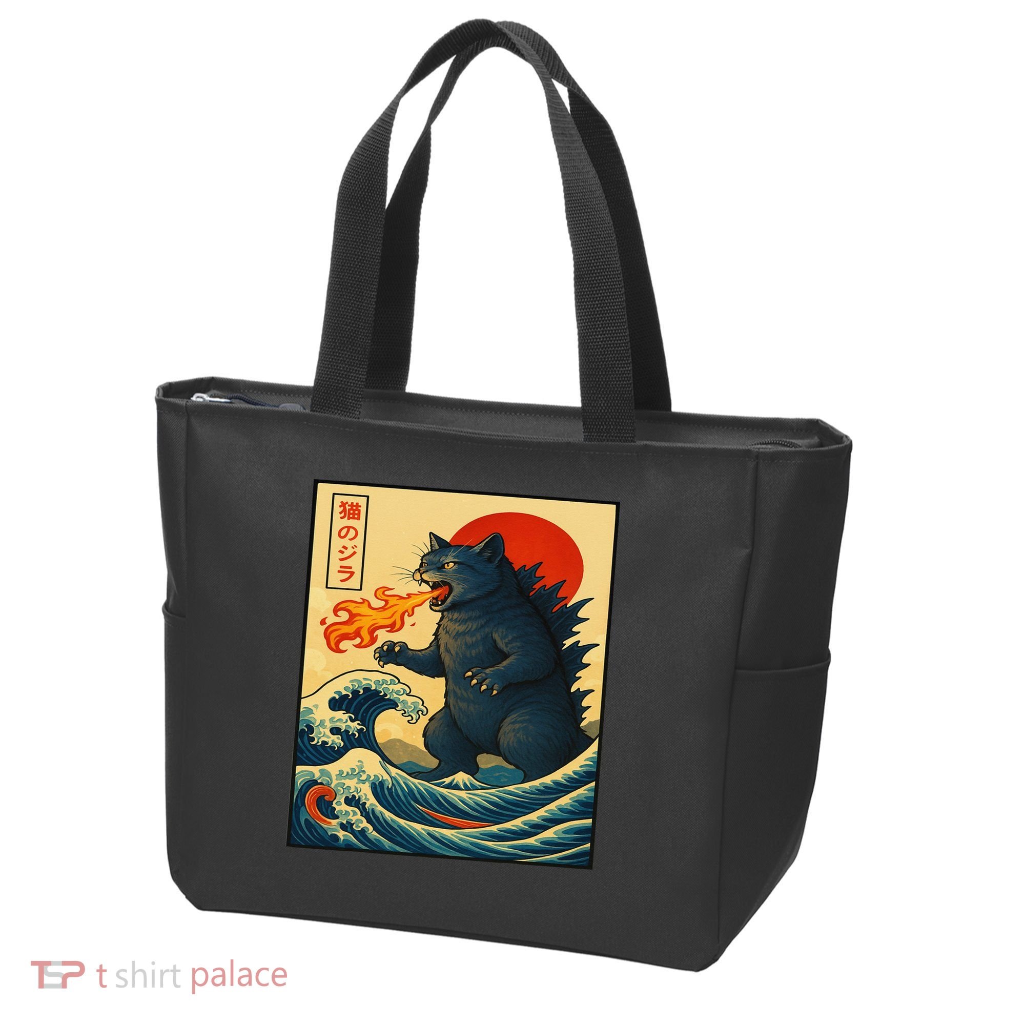 Japan Wave Catzilla Fire Cat Funny Gifts For Women Tote Bag
