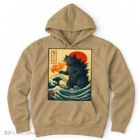 Japan Wave Catzilla Fire Cat Funny Gifts For Women Hoodie thumb 0