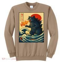Japan Wave Catzilla Fire Cat Funny Gifts For Women Sweatshirt thumb 0