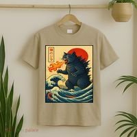 Japan Wave Catzilla Fire Cat Funny Gifts For Women T-Shirt thumb 2